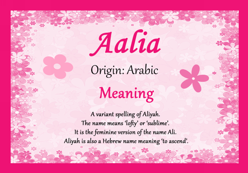 Aalia Personalised Name Meaning Certificate - The Card Zoo