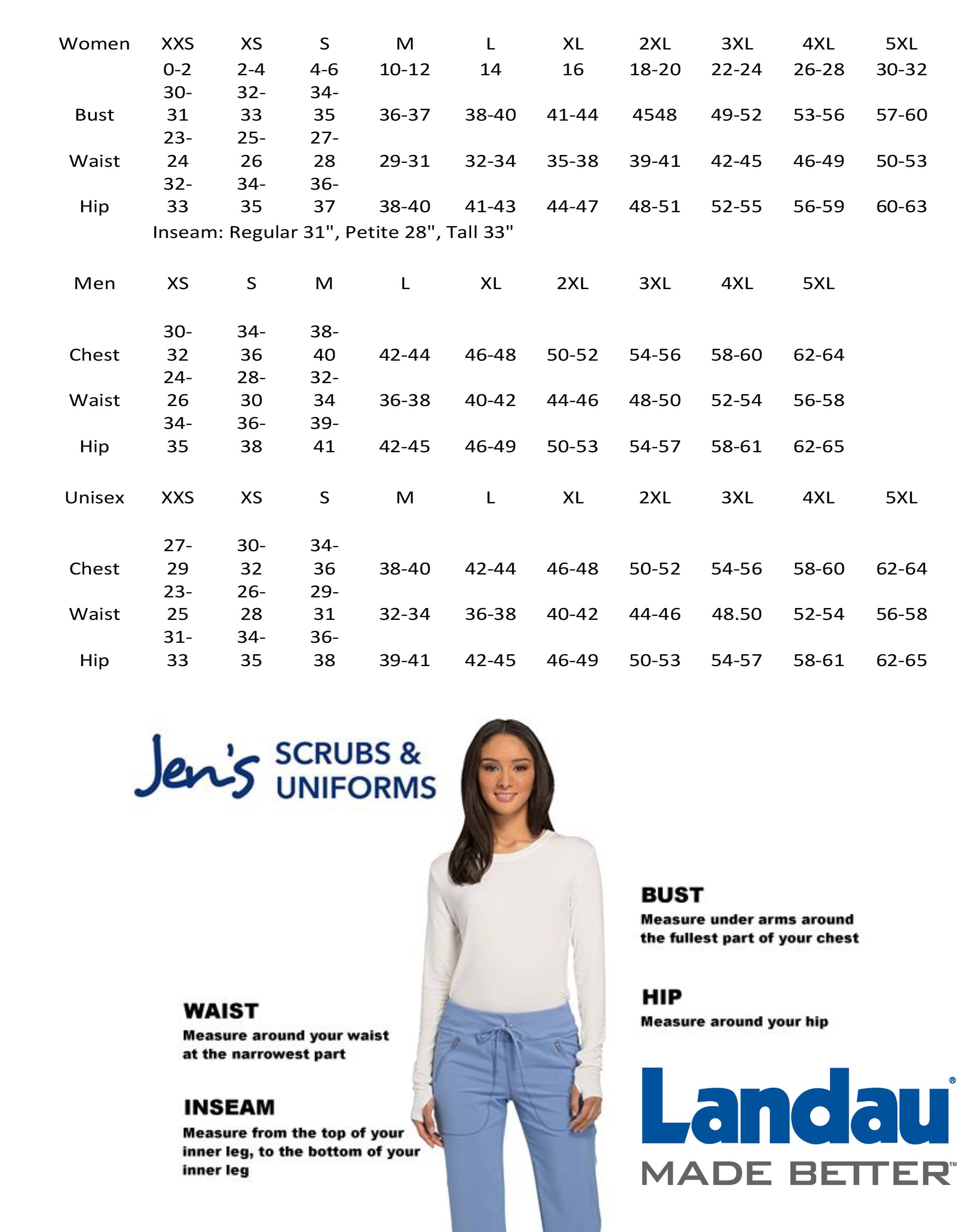 Landau Size Charts