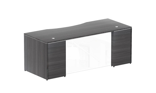 Rectangular desk shell – White glass modesty panel
