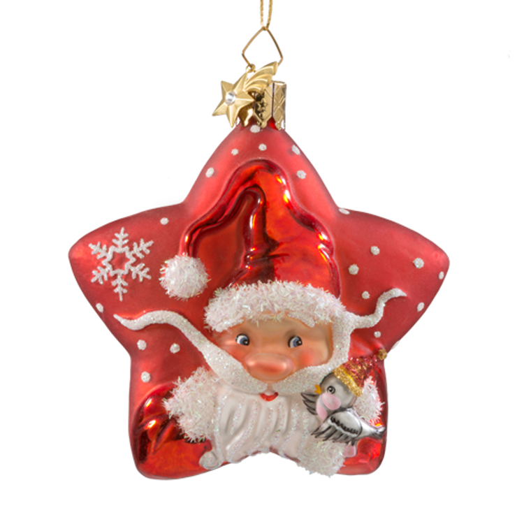 Santa on a Red Star Glass Ornament