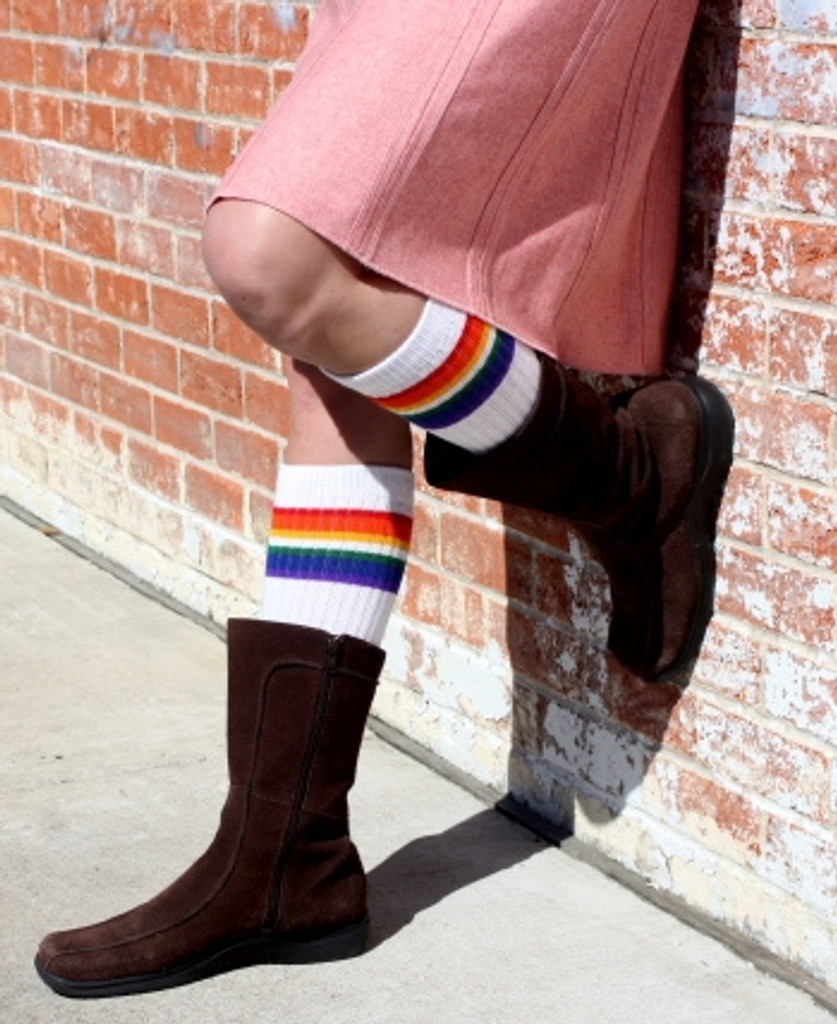 Rainbow Striped Under the Knee Socks | Made In USA