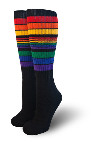 retro black rainbow tube pride socks