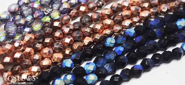 6mm round fire polished new etched colors