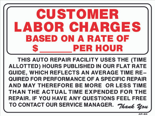 18x24 Sign - Customer labor charge...per hour (18in x 24in) - Emissions