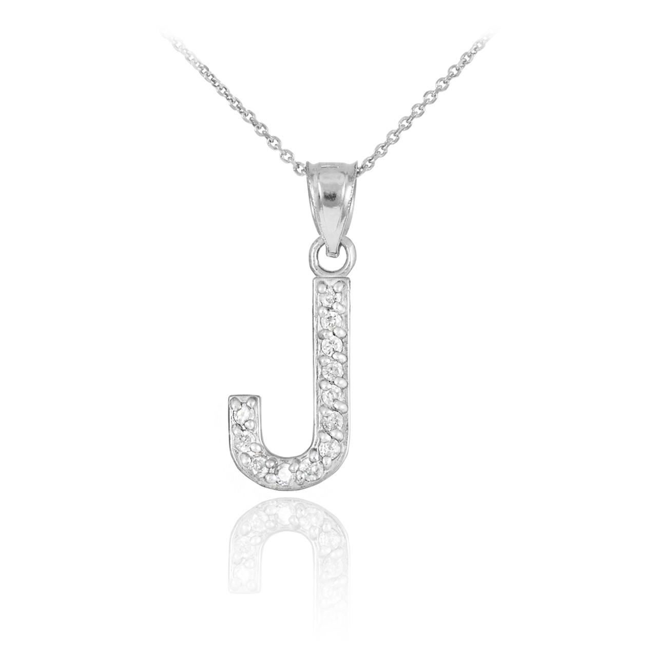 White Gold Letter &quot;J&quot; Diamond Initial Pendant Necklace