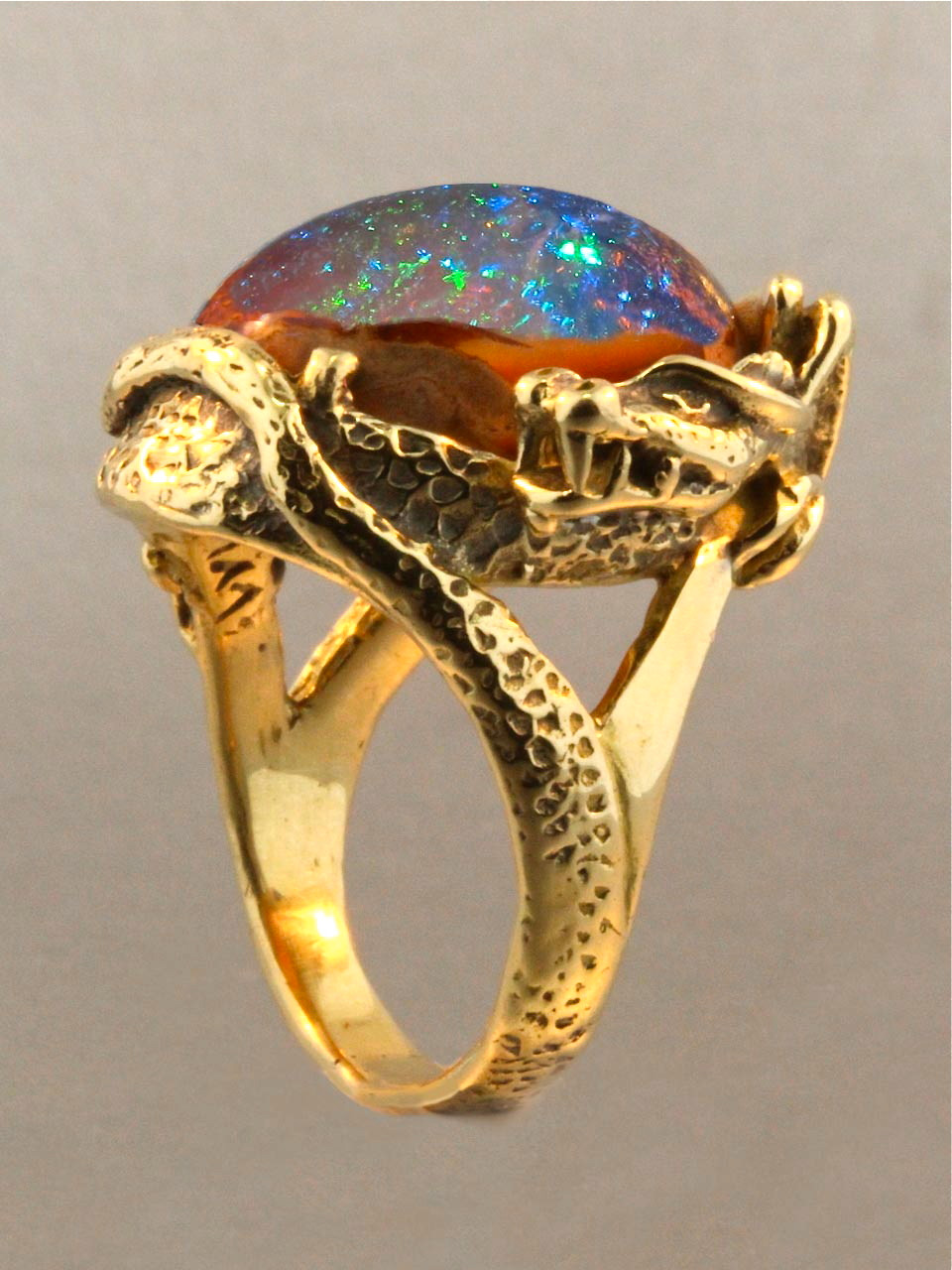 Star Fire Lagoon Dragon Ring - Mexican Matrix Fire Opal - SOLD - Marty Magic Store