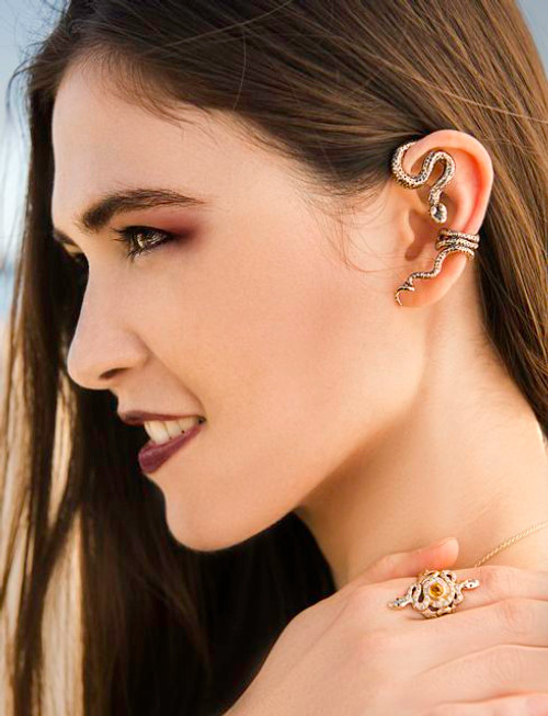 Bronze Python Ear Wrap and 14k gold Alpha Omega Snake Ring Bronze Python Ear Wrap and 14k gold Alpha Omega Snake Ring