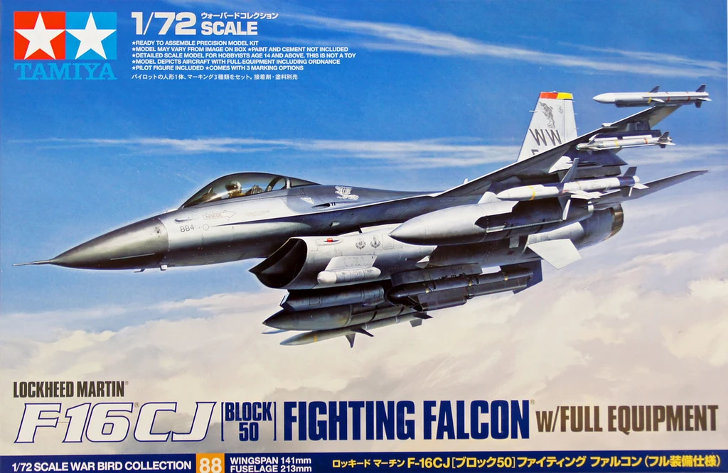 Tamiya F-16CJ Fighting Falcon 1:48 – Maquette Avion 213 Mm, Non Peint, Cadeau Adulte