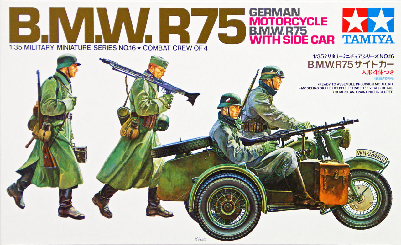 Tamiya 35016 German Motorcycle B.M.W. R75 with Side Car 1/35 Scale Kit