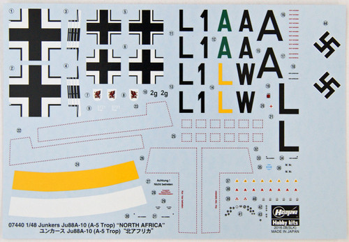 Hasegawa 07440 Junkers Ju88-10 (A-5 Trop) North Africa1/48 Scale Kit