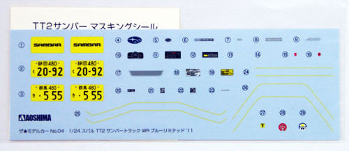 Aoshima 51559 The Model Car 04 Subaru TT2 Sambar Truck WR Blue Limited 11' 1/24 Scale kit