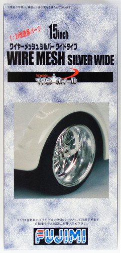 Fujimi TW19 Wire Mesh Silver Wide Wheel & Tire Set 15 inch 1/24 Scale Kit