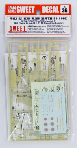 Sweet Decal No.36 Zero Fighter A6M2b Model 21 381 Flying Group 1/144 Scale Kit