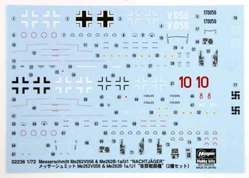 Hasegawa 02236 Messerchmitt Me262V056 & Me262B-1a/U1 "Nachtjager" 1/72 scale kit