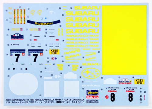 Hasegawa 20311 Subaru Legacy RS "1993 New Zealand Rally Winner/ Le Tour de Corse-Rally" 1/24 Scale Kit