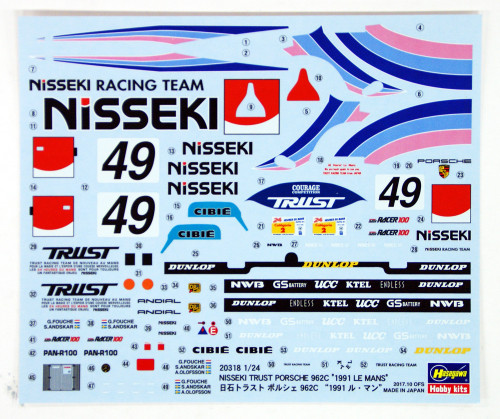 Hasegawa 20318 Nisseki Trust Porsche 962C "1991 Le Mans" 1/24 Scale Kit
