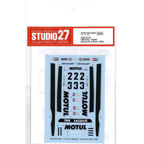 Studio27 ST27-DC1202 XJ-S "MOTUL" Grand Prix Brno 1983 Decal for Hasegawa 1/24