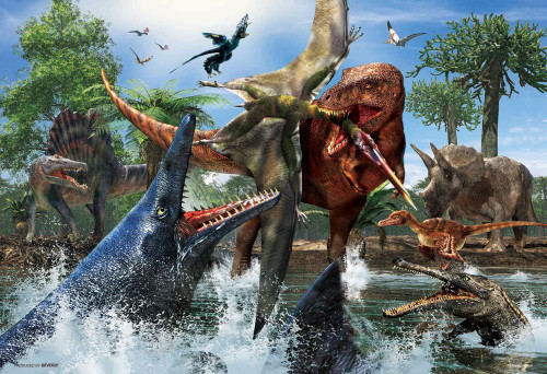 Beverly Jigsaw Puzzle L74-168 Dinosaur Tyrannosaurus Mosasaurus (150 L-Pieces)