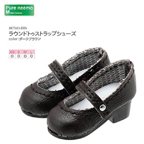 Azone AKT083-BRN Round Toe Strap Shoes Dark Brown