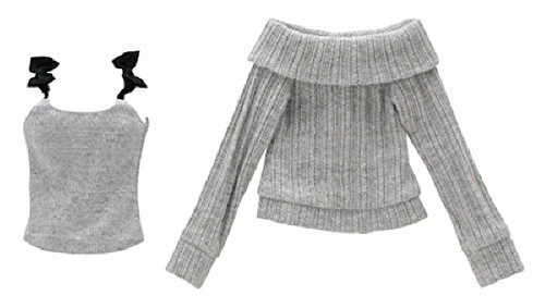Azone FAR193-GRB for 50cm doll Ribbon Cami & Off Shoulder Knit Set Gray x Black