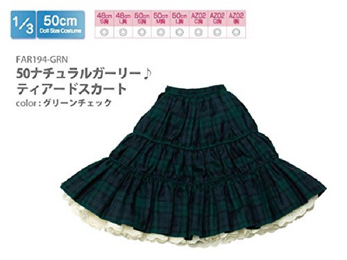 Azone FAR194-GRN for 50cm doll Natural Girly Tiered Skirt Green Check