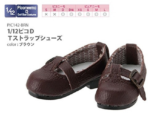 Azone PIC142-BRN 1/12 Pico D T Strap Shoe Brown