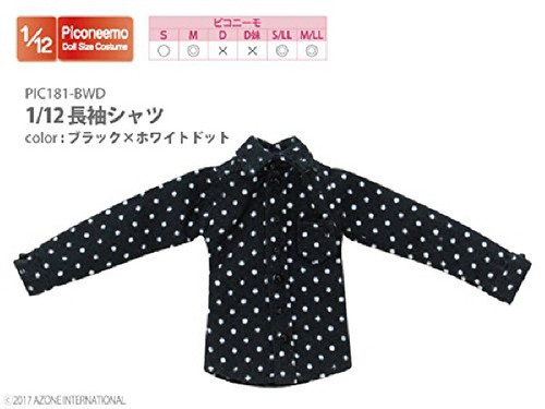 Azone PIC181-BWD 1/12 Long Sleeve Shirt Black x White Dot