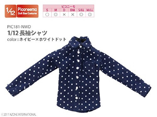 Azone PIC181-NWD 1/12 Long Sleeve Shirt Navy x White Dot
