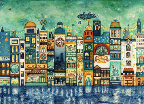 Epoch Jigsaw Puzzle 06-103 Noriko Nishimura Fairy Tale Art Night Town Full of Stars (500 Pieces)