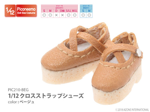 Azone PIC210-BEG 1/12 Picco Neemo Cross Strap Shoes Beige