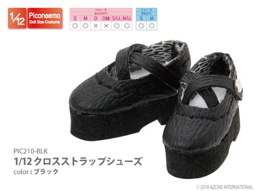 Azone PIC210-BLK 1/12 Picco Neemo Cross Strap Shoes Black
