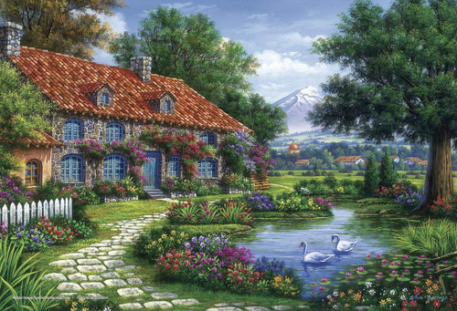 Yanoman Jigsaw Puzzle 03-887 Arturo Zarraga Cottage with Swans (300 Pieces)