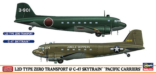 Hasegawa 10687 L2D Type Zero Transport & C-47 Skytrain Pacific Carriers (2 planes set) 1/200 Scale Kit