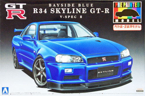 Aoshima 08591 Nissan R34 Skyline GT-R V-Spec II Bayside Blue 1/24 Scale Kit (Pre-painted Model)