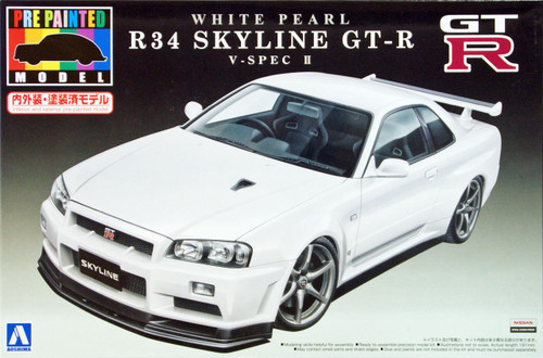 Aoshima 08607 Nissan R34 Skyline GT-R V-Spec II White Pearl 1/24 Scale Kit (Pre-painted Model)