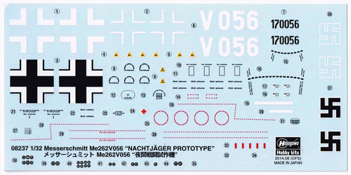 Hasegawa 08237 Messerschmitt Me262V056 Nachtjager Prototype 1/32 Scale Kit