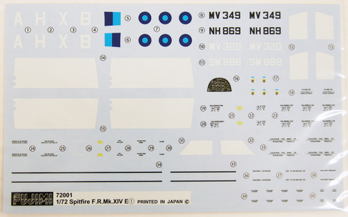 Fujimi F60 Spitfire F.R.Mk.14E (Fighter Recon) / P.R.Mk.19 (Blue Invader) 1/72 Scale convertible Kit