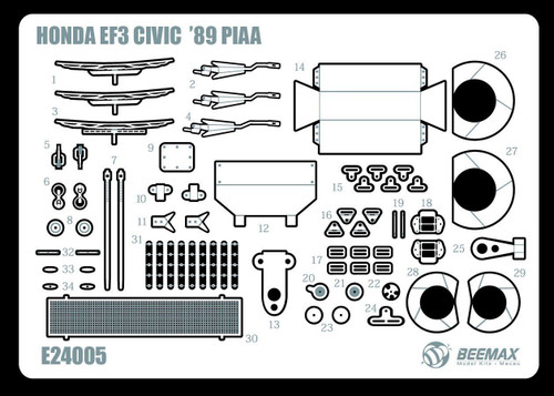 Aoshima 84595 Honda Civic EF3 Gr. A 1989 PIAA Photo Etched Parts 1/24 Scale