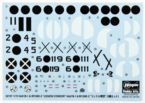 Hasegawa 02197 He51B-1 & Bf109E-3 Legion Condor 1/72 Scale Kit