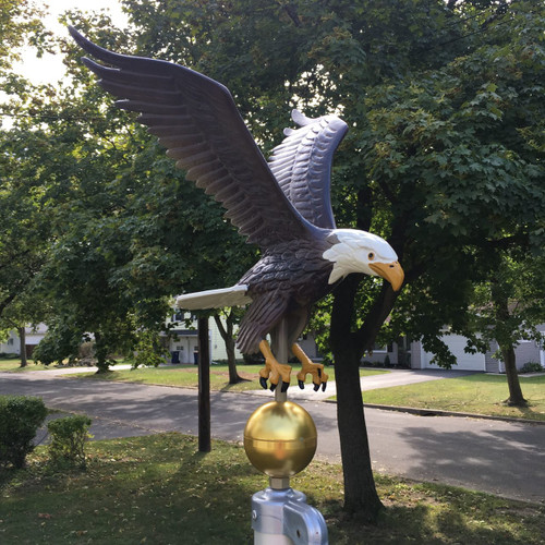 Large Natural Painted Eagle Flagpole Ornament With Gold Globe Mounted on flagpole-Made in USA. #2 Large Natural Painted Eagle Flagpole Ornament With Gold Globe Mounted on flagpole-Made in USA. #2