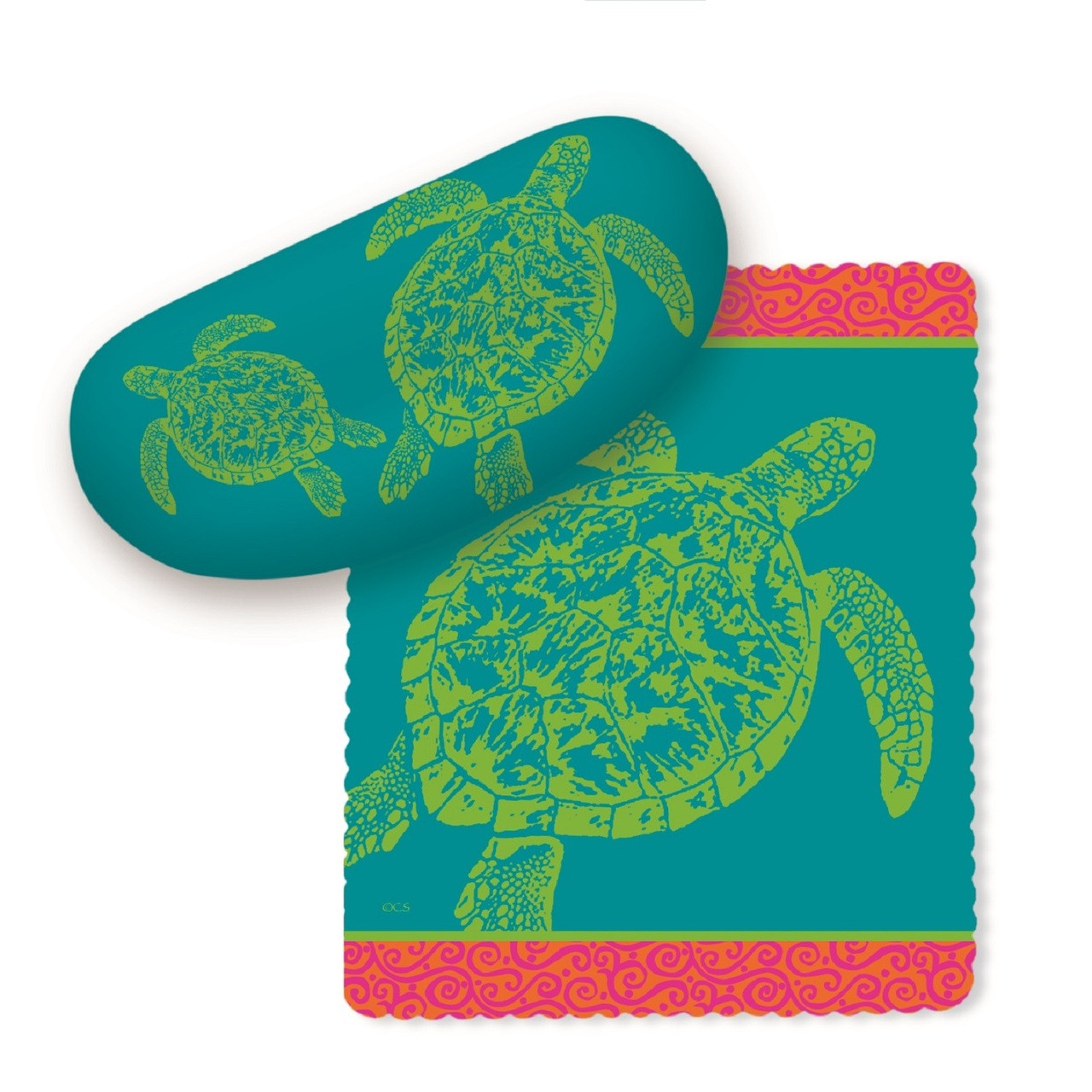 Grean Sea Turtles on Teal Blue Sunglasses Case with ...