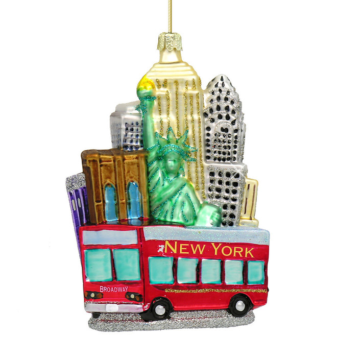 Glass New York City Tour Bus Christmas Ornament Glass New York City Tour Bus Christmas Ornament