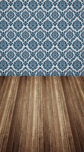 Damask Stencil Room Backdrop-(Blue)