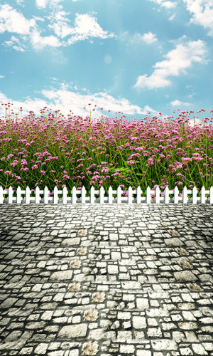 Picketed Pink Flowers Backdrop