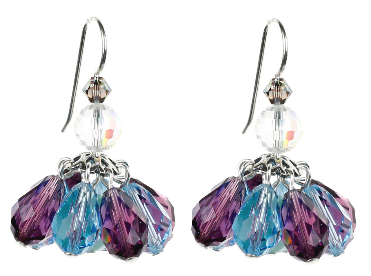 Cer Earrings Seaside Karencurtis Com Crystal Earrings Made With Purple And Blue Swarovski In A Short Chandelier Like Earring