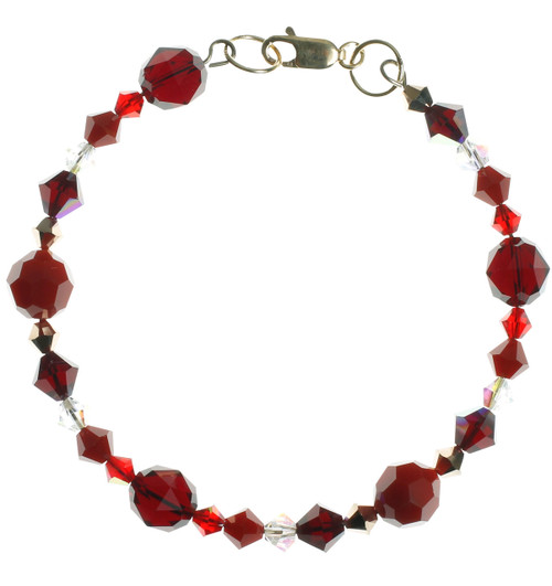 Red Crystal Bracelet Made With Vintage Swarovski Beads Hand Red Crystal Bangle Bracelet With Vintage Opal Swarovski