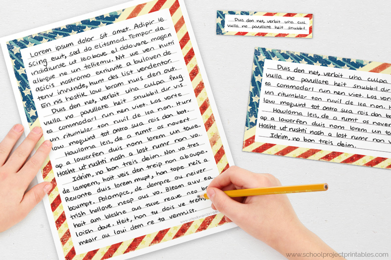 Blank writing templates for American Revolution with stars and stripe artwork Roman column border writing templates for handwriting American Revolution projects