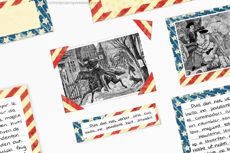 Photo corners to decorate American Revolution poster project How to use photo corners on a American Revolution project