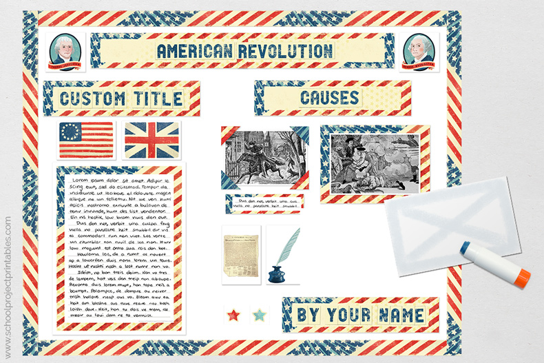 finishing steps in American Revolution tutorial using printable kit from SchoolProjectPrintables.com last steps in American Revolution tutorial.