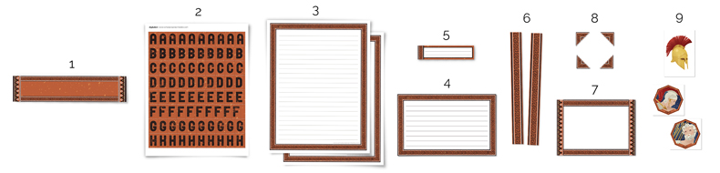 Diagram of Ancient Greece kit included pieces all of the types of pieces included in the Ancient Greece printable kit